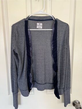Poof Excellence Striped Ruffle Open Cardigan Navy Medium